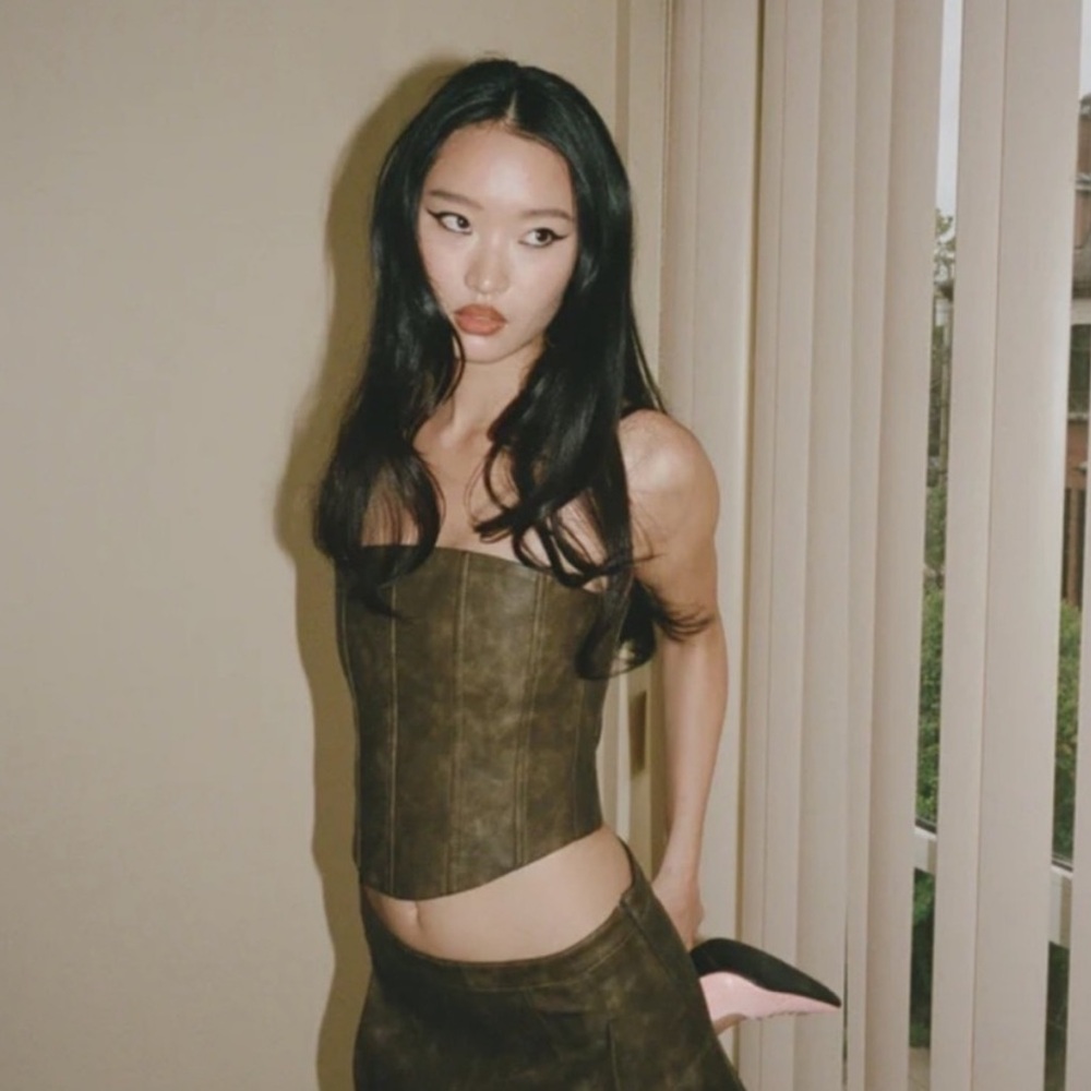 With Jean Olive Green Corset Top